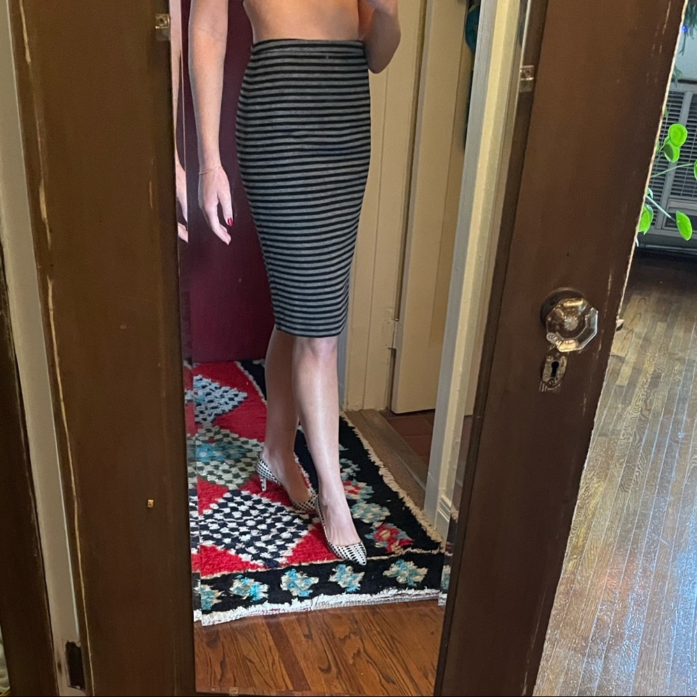 Black & Grey Striped Wool Pencil Skirt J Crew